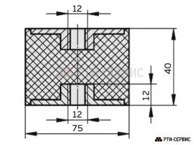 Резинометаллический буфер (аналог K0569.07504055 KIPP) D-75, H-40 с 2х стор. внутренней резьбой M12 - фото 2