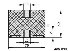 Резинометаллический буфер (аналог K0569.07505055 KIPP) D-75, H-50 с 2х стор. внутренней резьбой M12 - фото 2