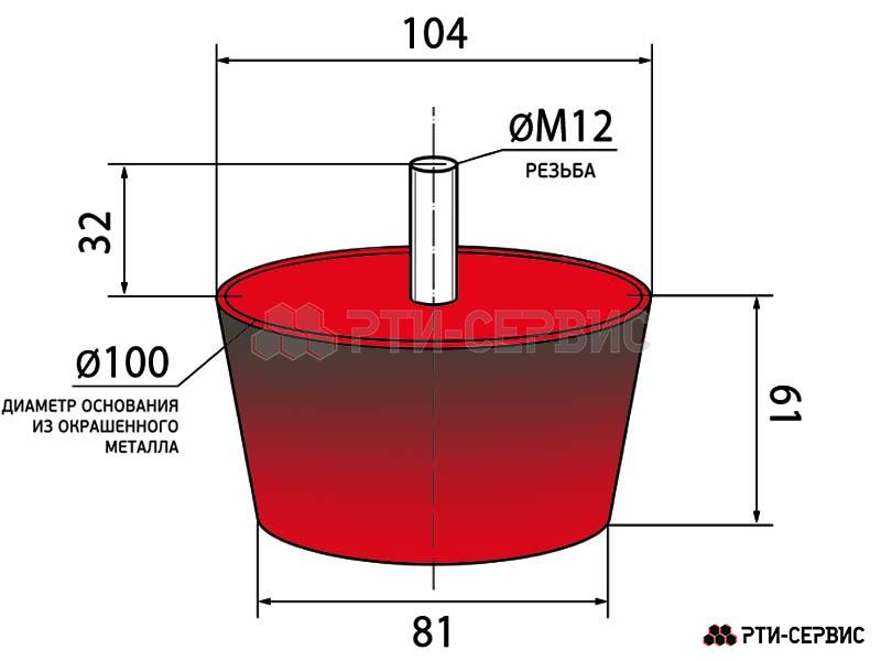 Буфер лесовоза резиновый Ø 100 мм с наружной резьбой М12 - фото 1